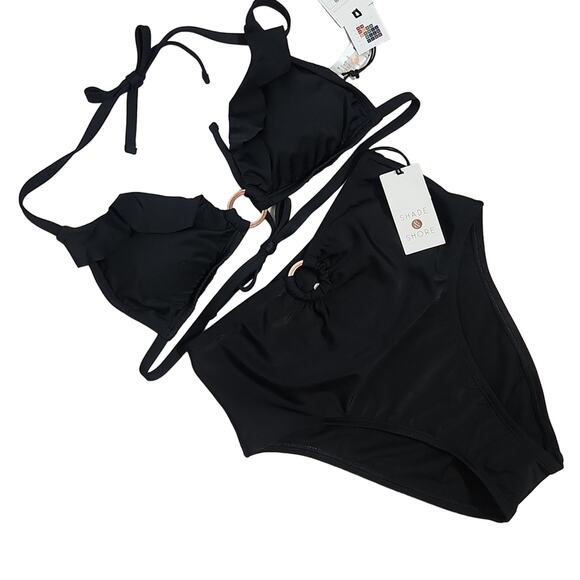 SHADE & SHORE 2PC Black Triangle Bikini Set, Size Sm/Med - Picture 1 of 11